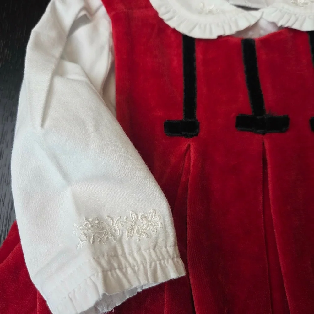Vintage 1998 Gymboree Red Velvet Dress Set Beret Hat Blouse Infant 6-12 Months